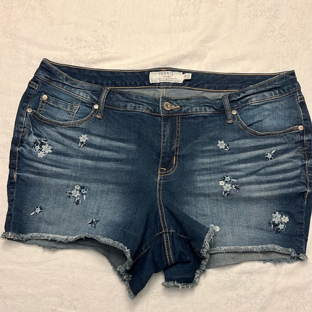 torrid Blue Embroidered Denim Jean Shorts